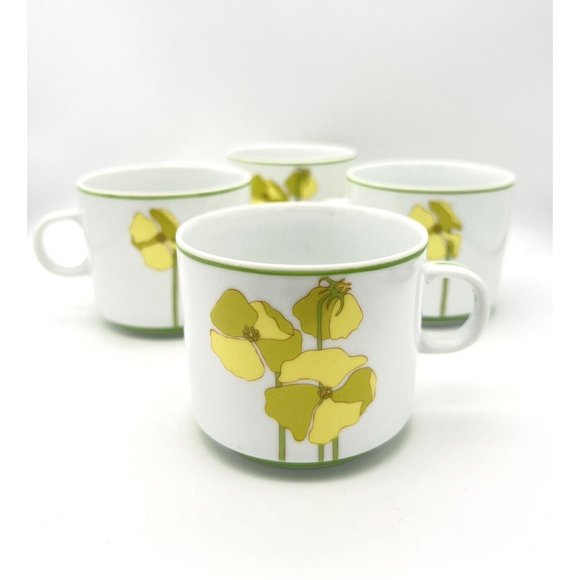 Four Vintage Denby Cups Quadrille Pattern Poppy Floral Made in Portugal 1974 - Picture 3 of 8